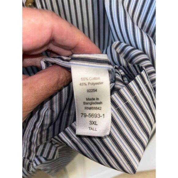 KingSize Men's 3XLT Blue Striped Short Sleeve Button-Up Shirt Casual - Picture 6 of 6